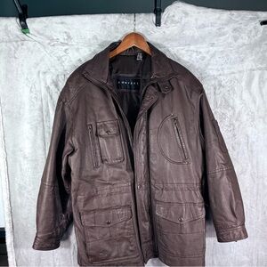 Context Leather Field Jacket Men’s Size M Brown Zip Front Pockets Vintage